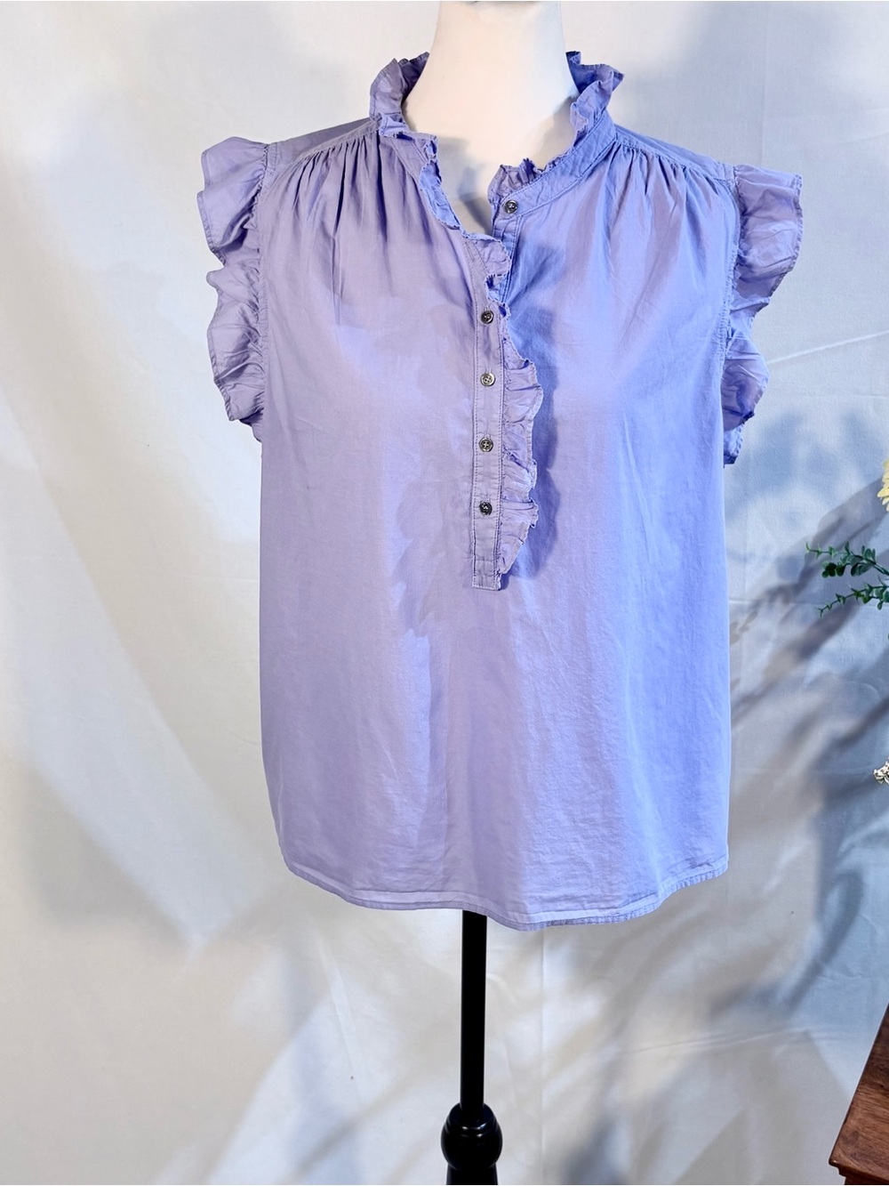 💥Xirena Bexie Top Lilac Petal Cotton Ruffle Sleeveless Blouse Sz L 🧡 - Picture 9 of 9